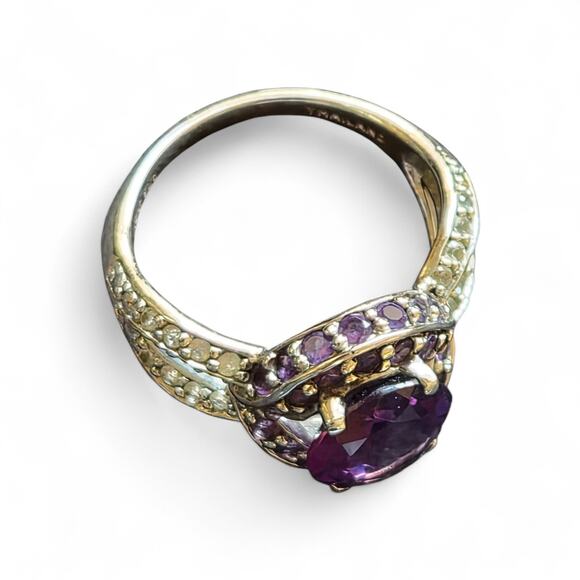 4.72ct Oval/2.05ctw African Amethyst W/.58 Round White Topaz S/S Ring Sz 10 - Picture 2 of 9